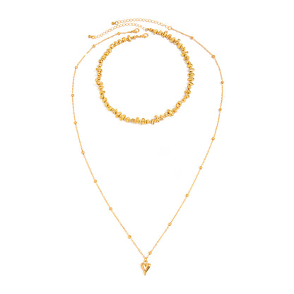 Goldtone Irregular Beads Chian Heart Pendant Necklace Set