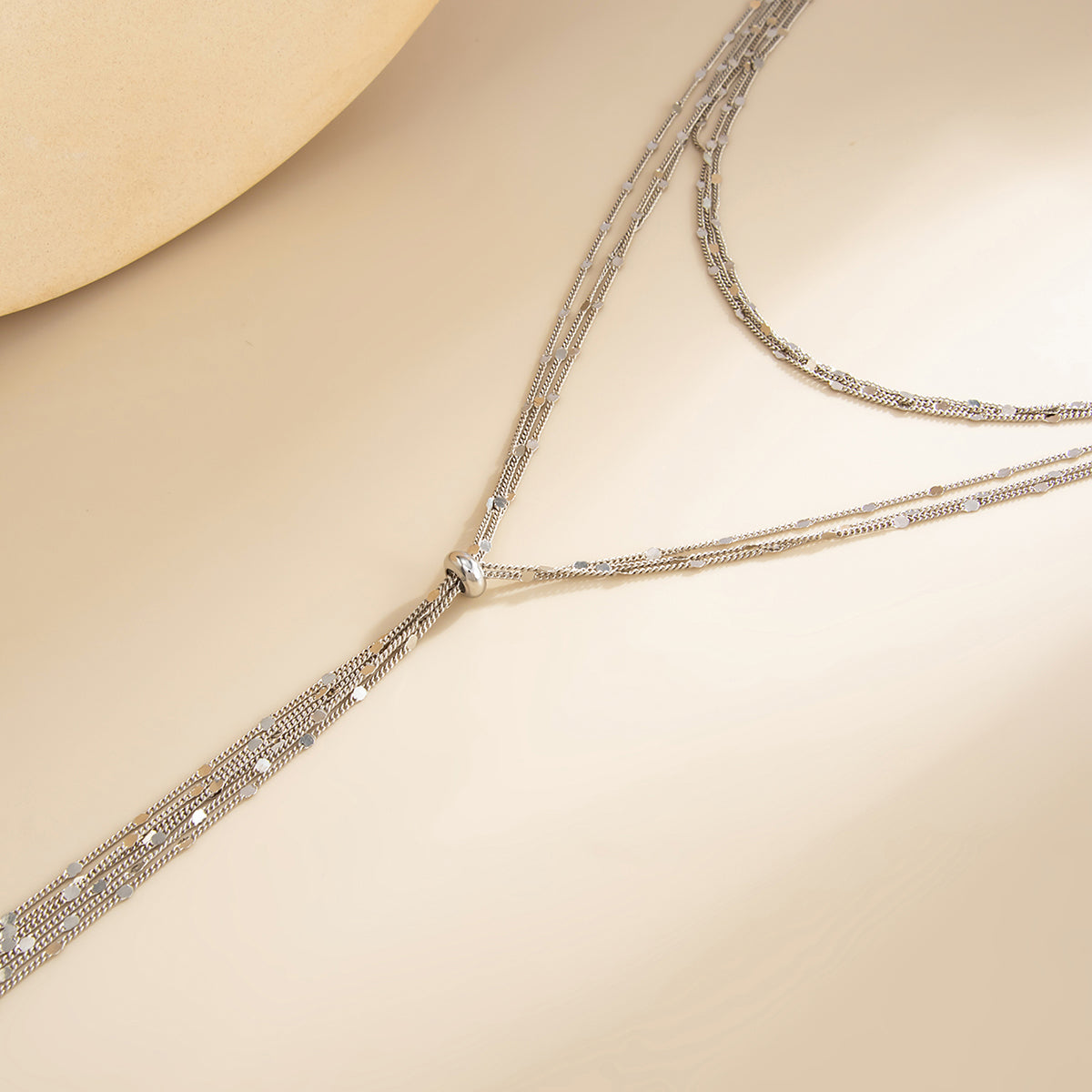 Silvertone Multi-Strand Drop Tassel Necklace, vintage-inspired design, detail close-up