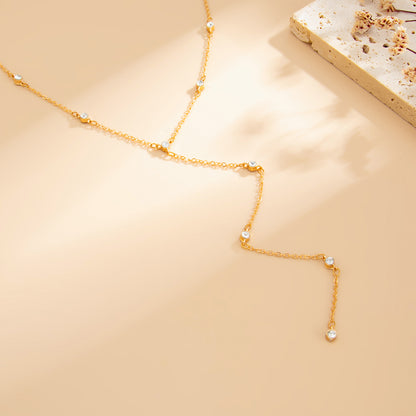 Cubic Zirconia and Goldtone Y-Necklace, elegant gift for her, side view