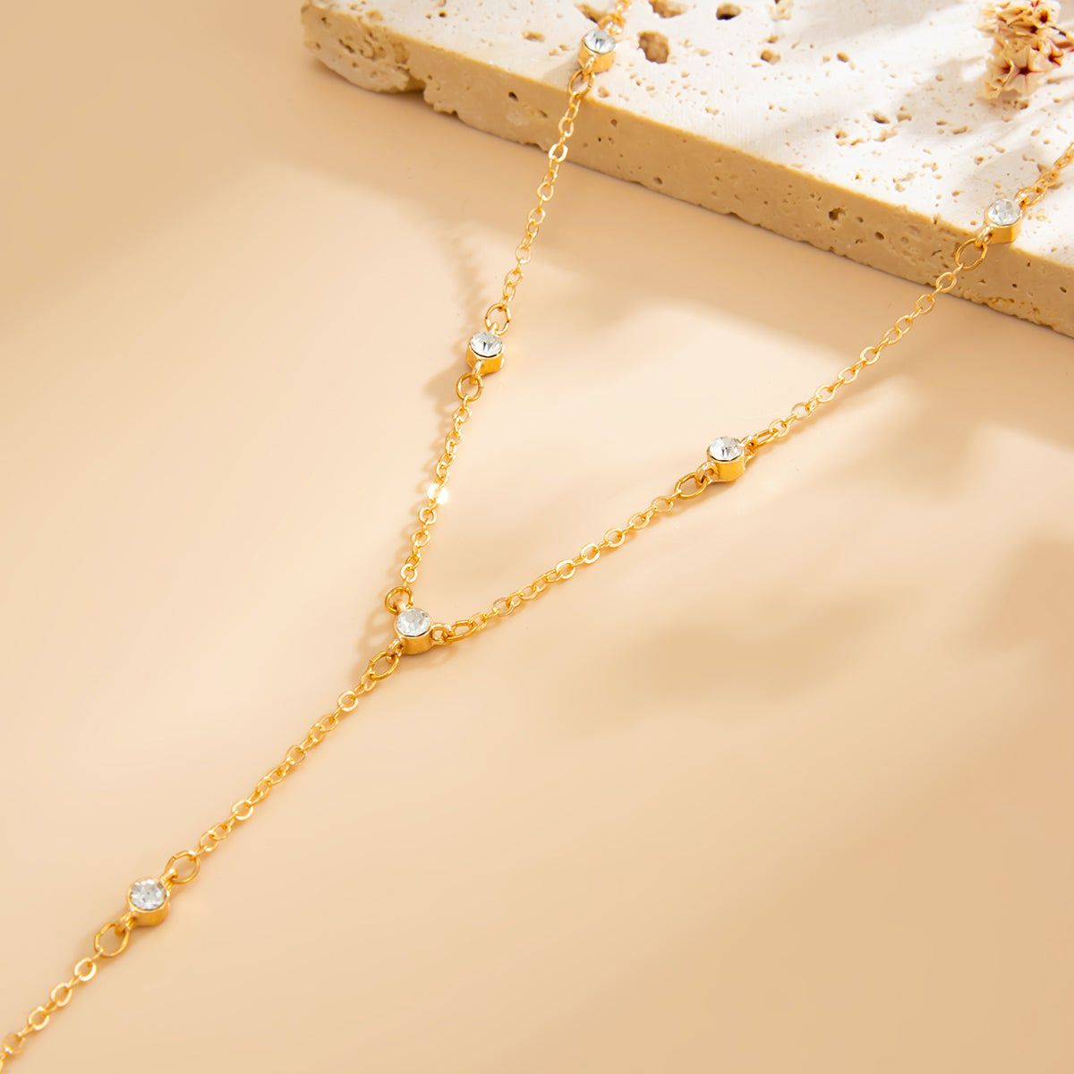 Cubic Zirconia and Goldtone Y-Necklace, elegant gift for her, detail close-up