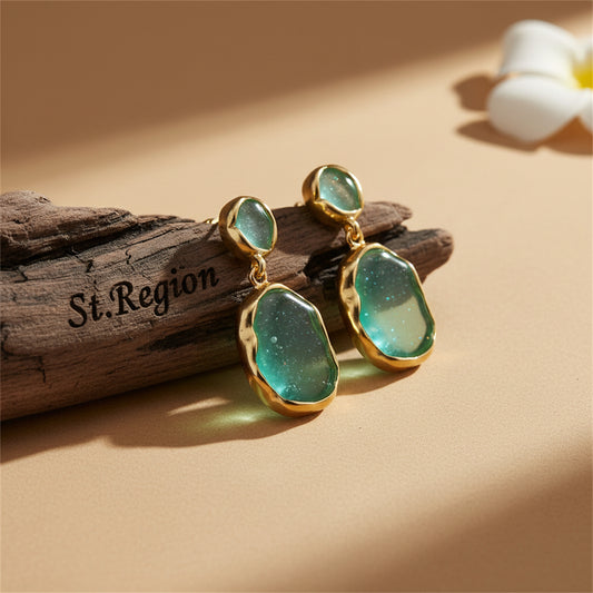 18K Gold-Plated & Green Oil Drip Drop Earring - Street Region