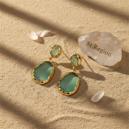 18K Gold-Plated & Green Oil Drip Drop Earring - Street Region