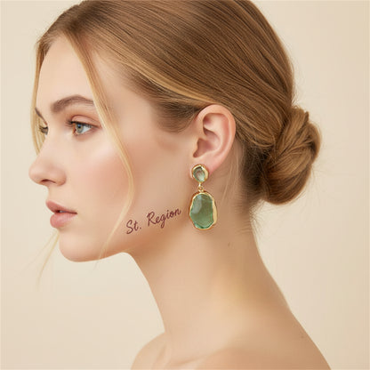 18K Gold-Plated & Green Oil Drip Drop Earring - Street Region