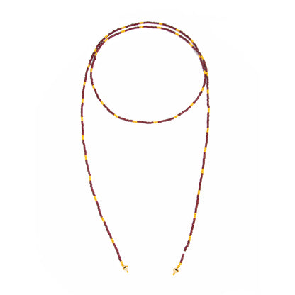 Wine Red Howlite and Goldtone Beaded Chain Necklace, vintage-inspired design, front view