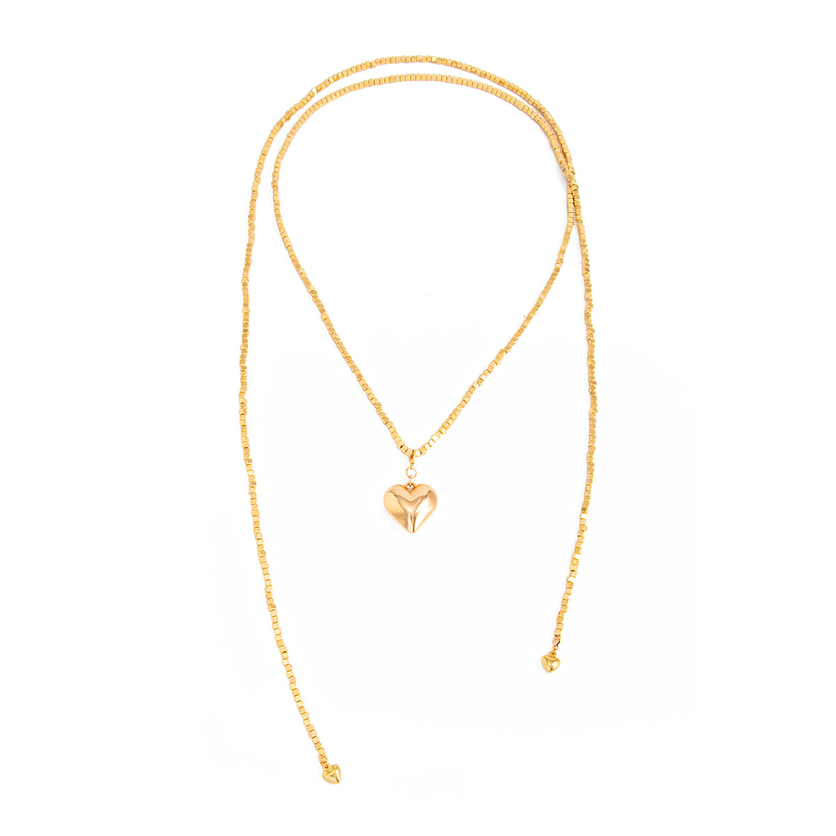 Goldtone Bead Chain Big Heart Pendant Toggle Necklace, vintage-inspired design, front view
