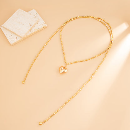 Goldtone Bead Chain Big Heart Pendant Toggle Necklace, vintage-inspired design, side view