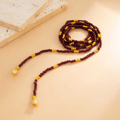 Wine Red Howlite and Goldtone Beaded Chain Necklace, vintage-inspired design, side view