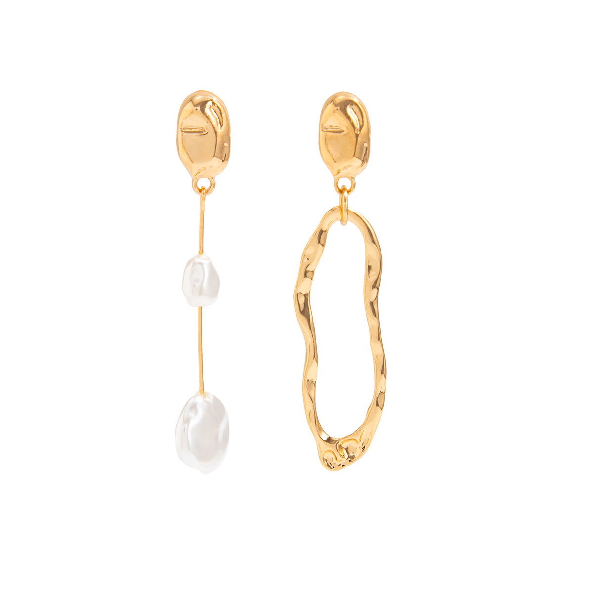 Pearl & Goldtone Open Drop Mismatching Dangle Earrings