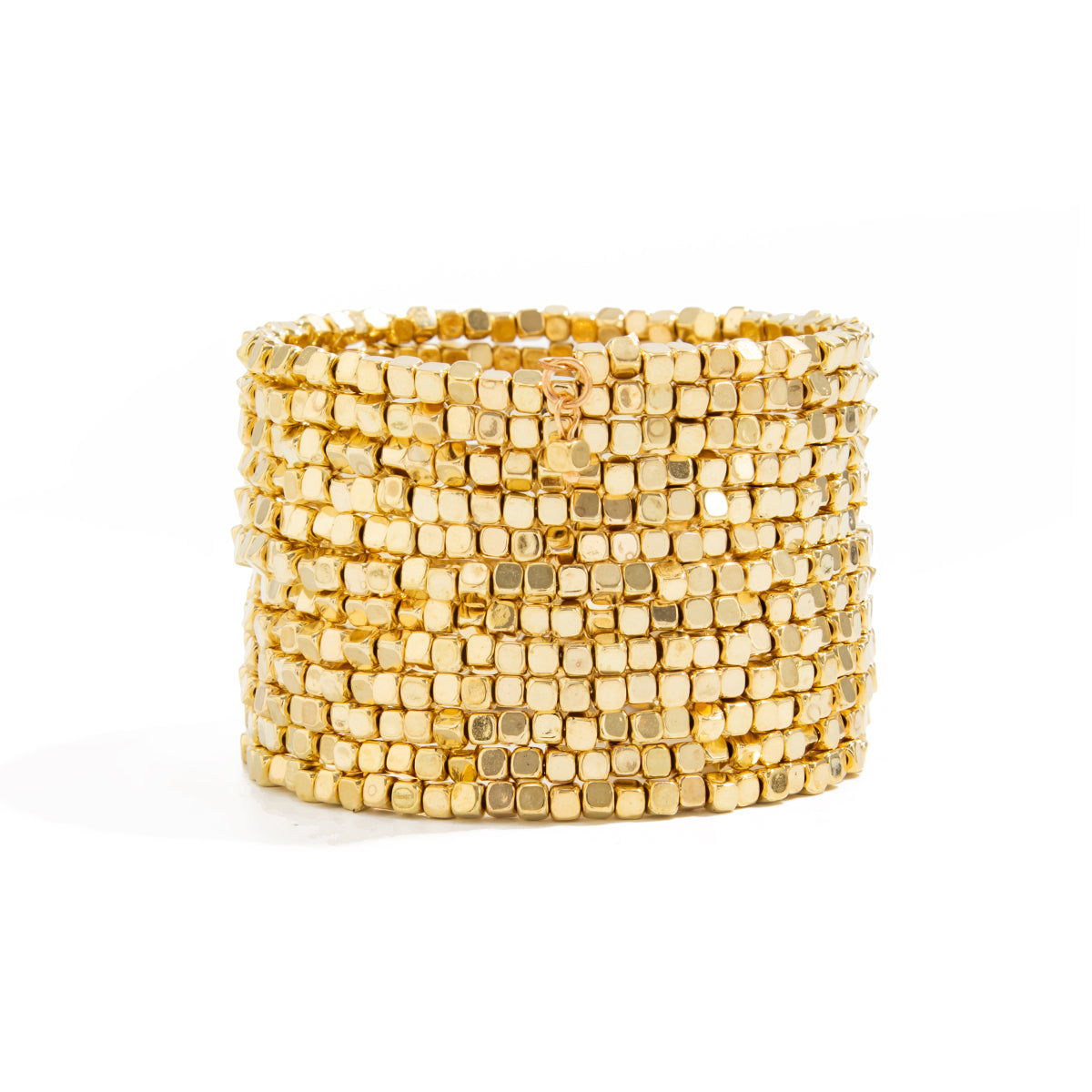 Goldtone Cube Layered Stretch Bracelet, vintage-inspired design, front view