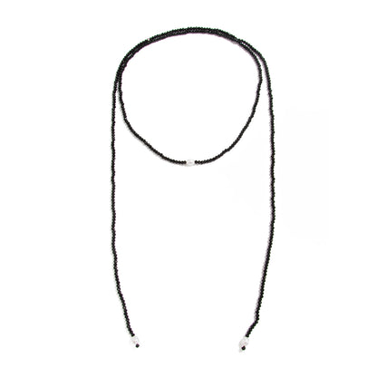 Black Acrylic and Pearl Long Chain Necklace, dainty minimalist design, front view