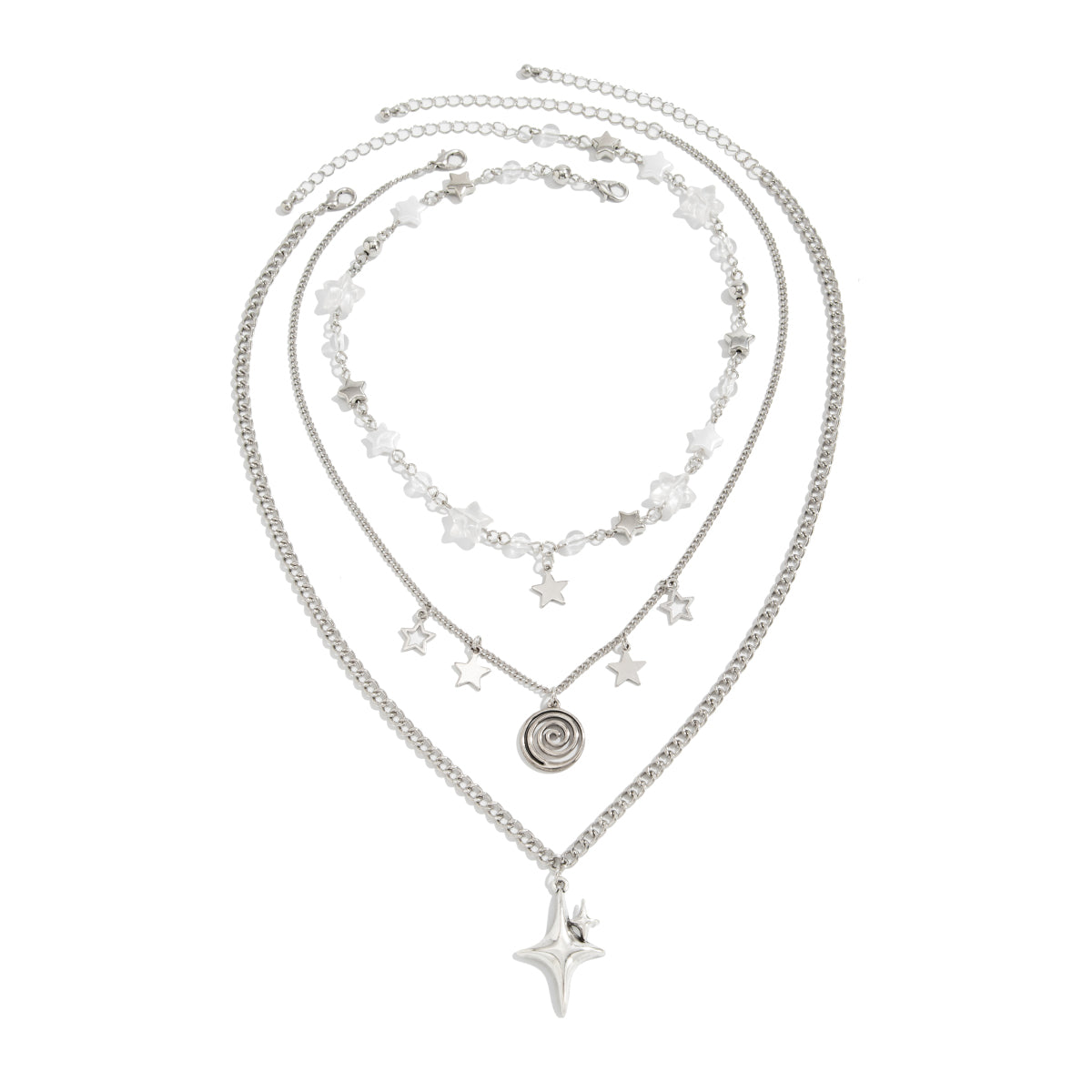 Clear Resin & Pearl Silvertone Swirl Star Pendant Necklace Set