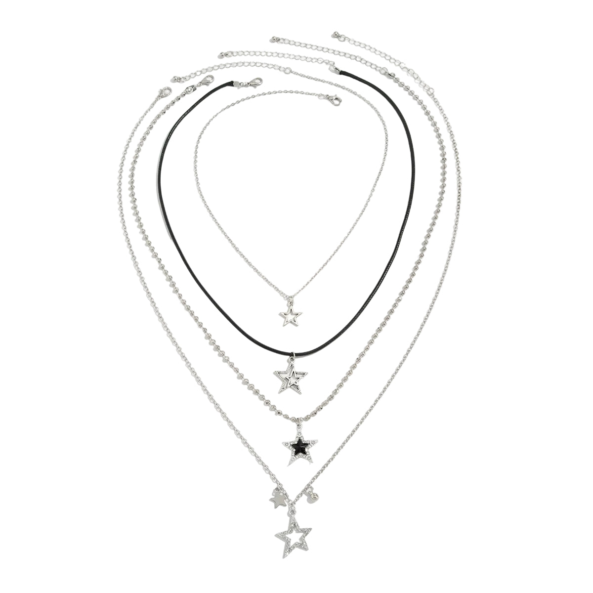 Black Polyster & Cubic Zirconia Acrylic Silvertone Star Pendant Necklace Set