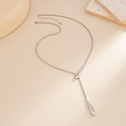 Silvertone Dual-Drop Lariat Necklace, elegant gift for her, side view