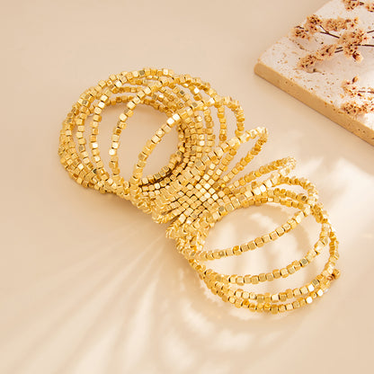 Goldtone Cube Layered Stretch Bracelet, vintage-inspired design, detail close-up