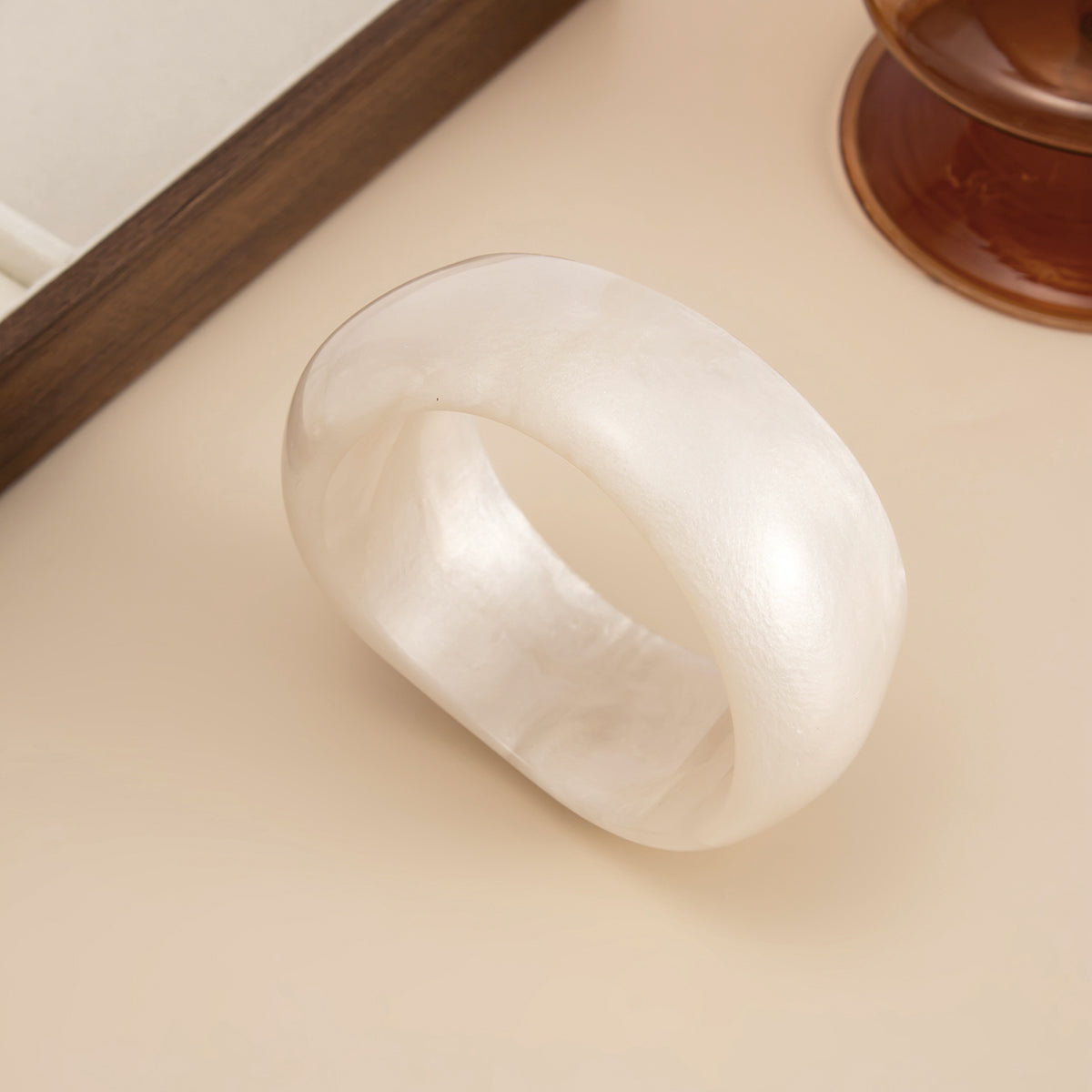 Cream Resin Uneven Bangle, bangle bracelet, dainty minimalist design, lifestyle look