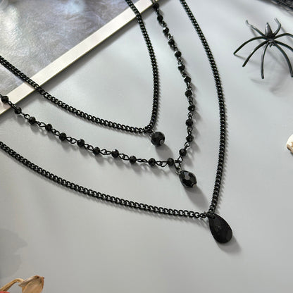 Black Acrylic and Blacktone Beads Chain Drop Pendant Necklace Set, pendant necklace for women, detail close-up