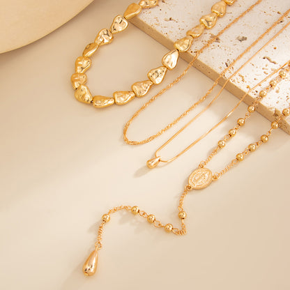 Goldtone Drop Beads Chain Y-Necklace Set