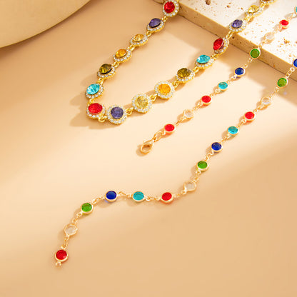 Multi-Colored Crystal and Cubic Zirconia Goldtone Lariat Necklace Set, gold pendant necklace for women, detail close-up