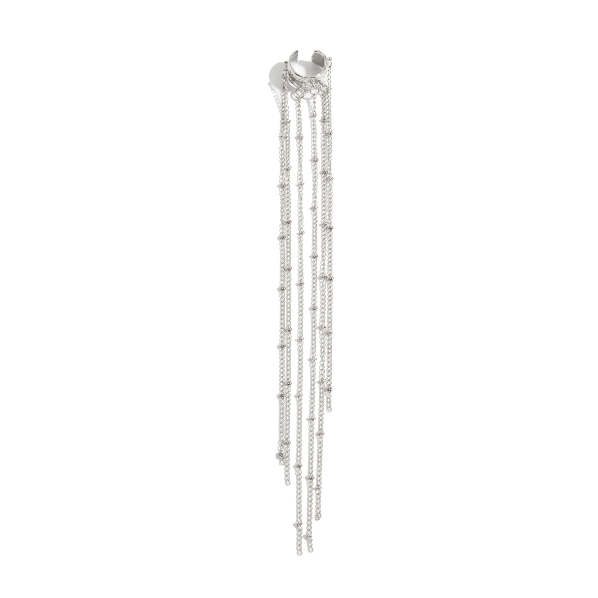 Silvertone Beaded Chain Long Tassel Ear Cuff