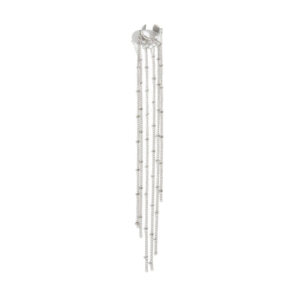 Silvertone Beaded Chain Long Tassel Ear Cuff