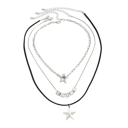 Black Polyster & Silvertone Star Dice Pendant Necklace Set