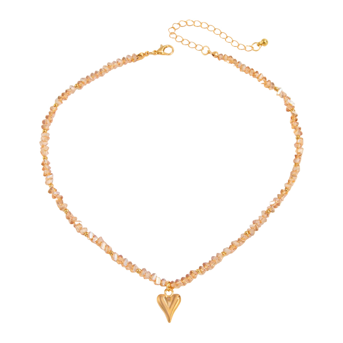 Champagne Acrylic and Goldtone Heart Pendant Necklace, botanical inspired, front view