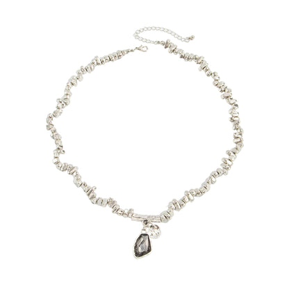 Crystal and Silvertone Irregular Bead Pendant Necklace, botanical inspired, front view