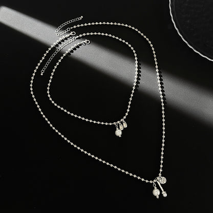 Pearl & Silvertone Drop Bar Pendant Necklace Set