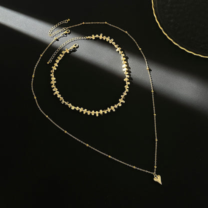 Goldtone Irregular Beads Chian Heart Pendant Necklace Set