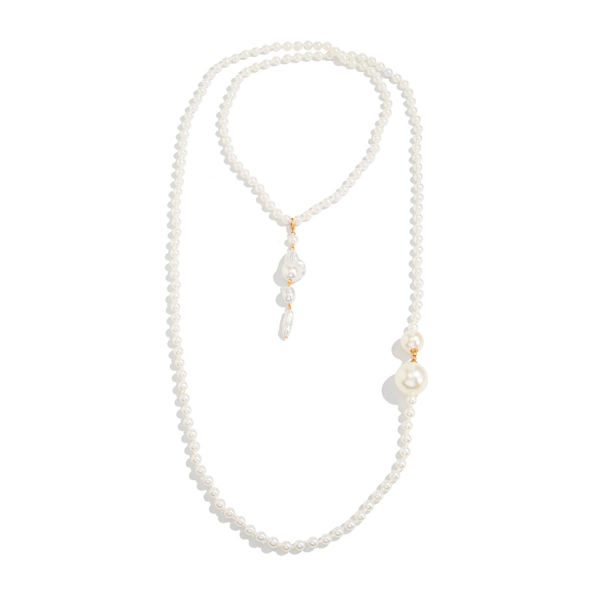 Baroque Pearl and Goldtone Drop Statement Long Necklace, everyday style, front view
