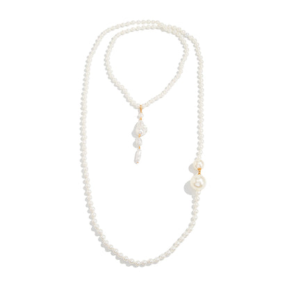 Baroque Pearl and Goldtone Drop Statement Long Necklace, everyday style, front view