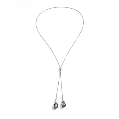 Crystal and Silvertone ‌Trapezium‌ Dual-Drop Long Necklace, botanical inspired, front view