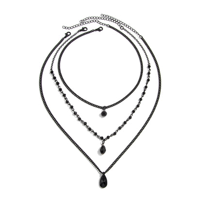 Black Acrylic and Blacktone Beads Chain Drop Pendant Necklace Set, pendant necklace for women, botanical inspired, front view