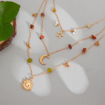Colored Resin and Goldtone Celestial Pendant Layered Necklace, everyday style, detail close-up
