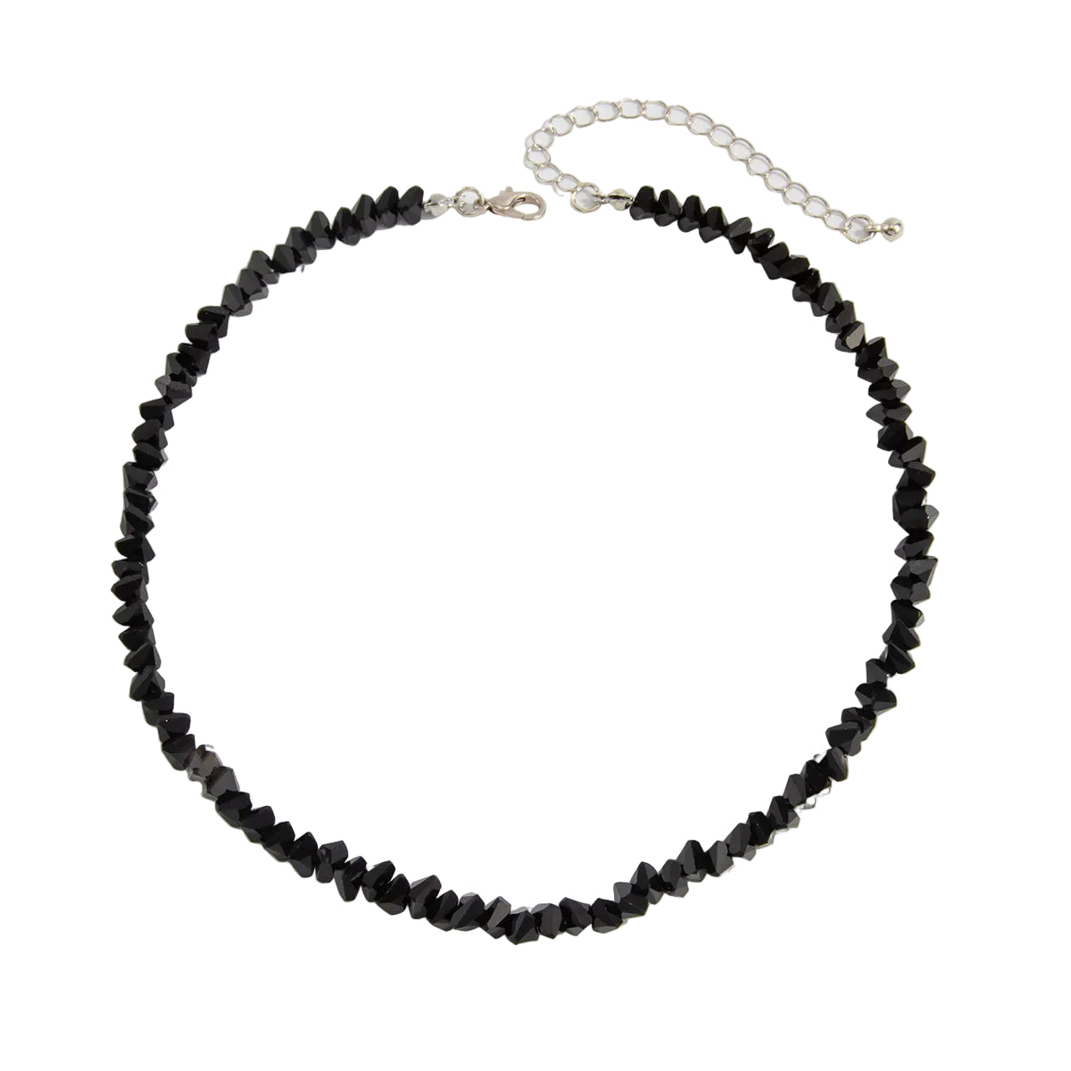 Black Acrylic and Silvertone Beaded Collar Necklace, elegant gift for her, front view