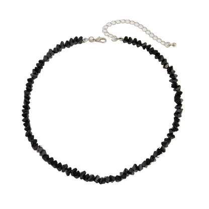 Black Acrylic and Silvertone Beaded Collar Necklace, elegant gift for her, front view