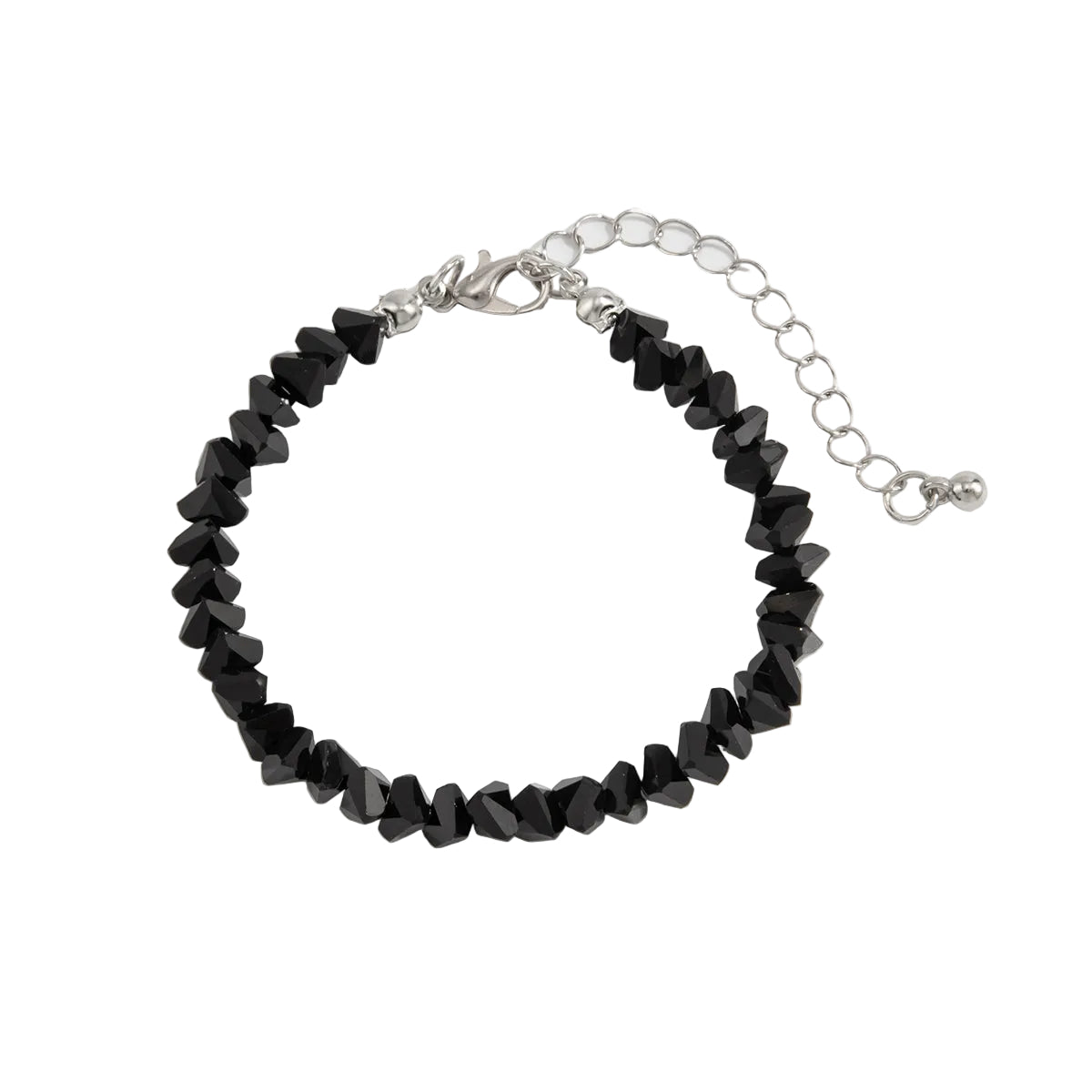 Black Resin and Silvertone Irregular Beads Link Bracelet, silver bracelet for women, elegant gift for her, front view