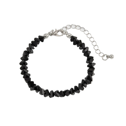 Black Resin and Silvertone Irregular Beads Link Bracelet, silver bracelet for women, elegant gift for her, front view