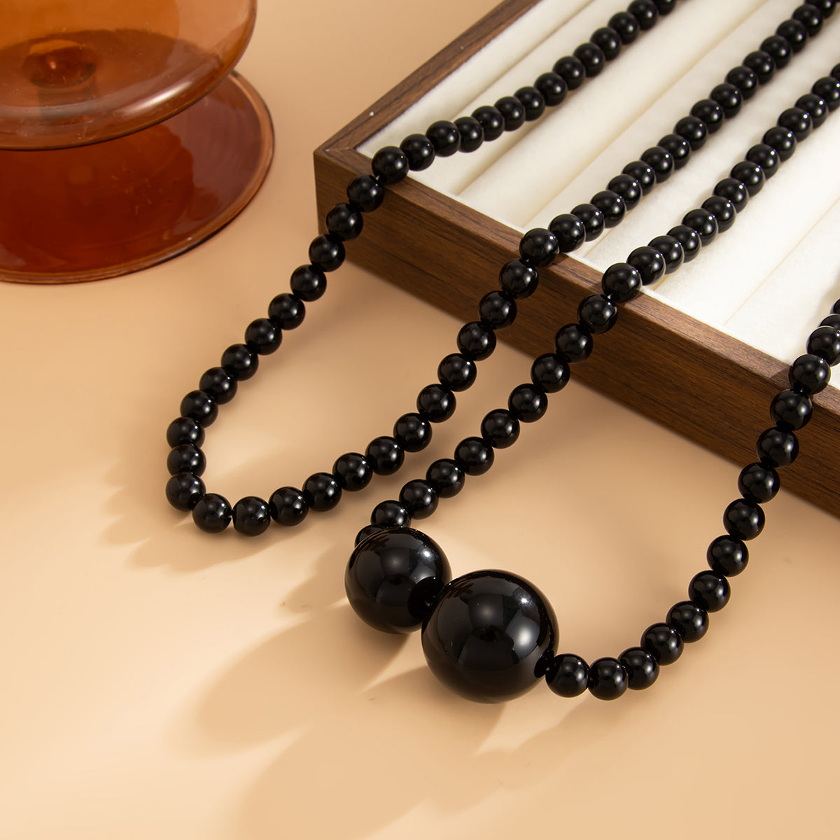 Black Resin Bead Statement Necklace, elegant gift for her, side view