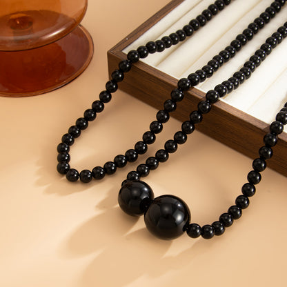 Black Resin Bead Statement Necklace, elegant gift for her, side view