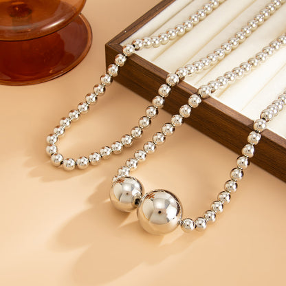 Silvertone Bead Chain Statement Necklace, elegant gift for her, side view