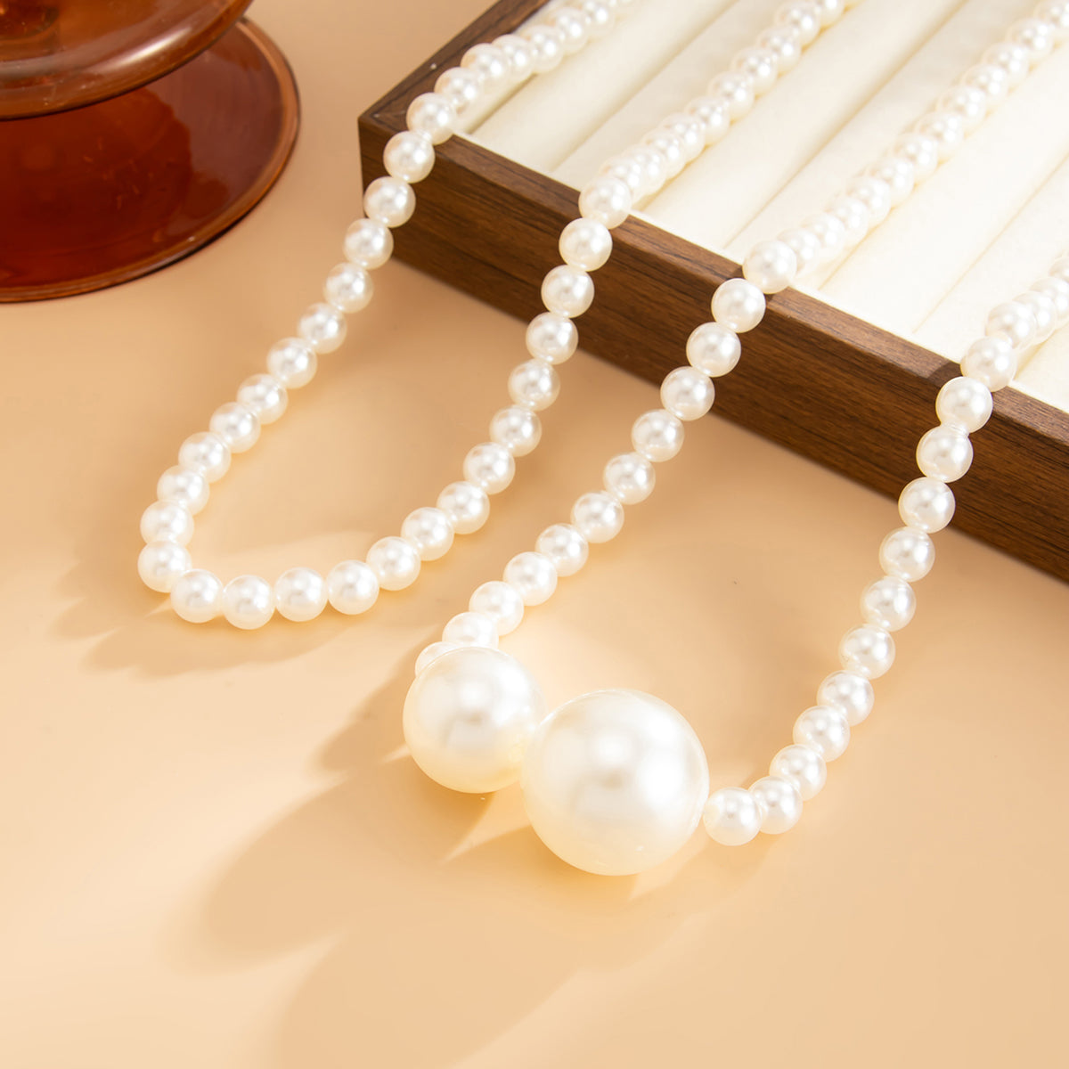 Pearl Statement Necklace, botanical inspired, side view