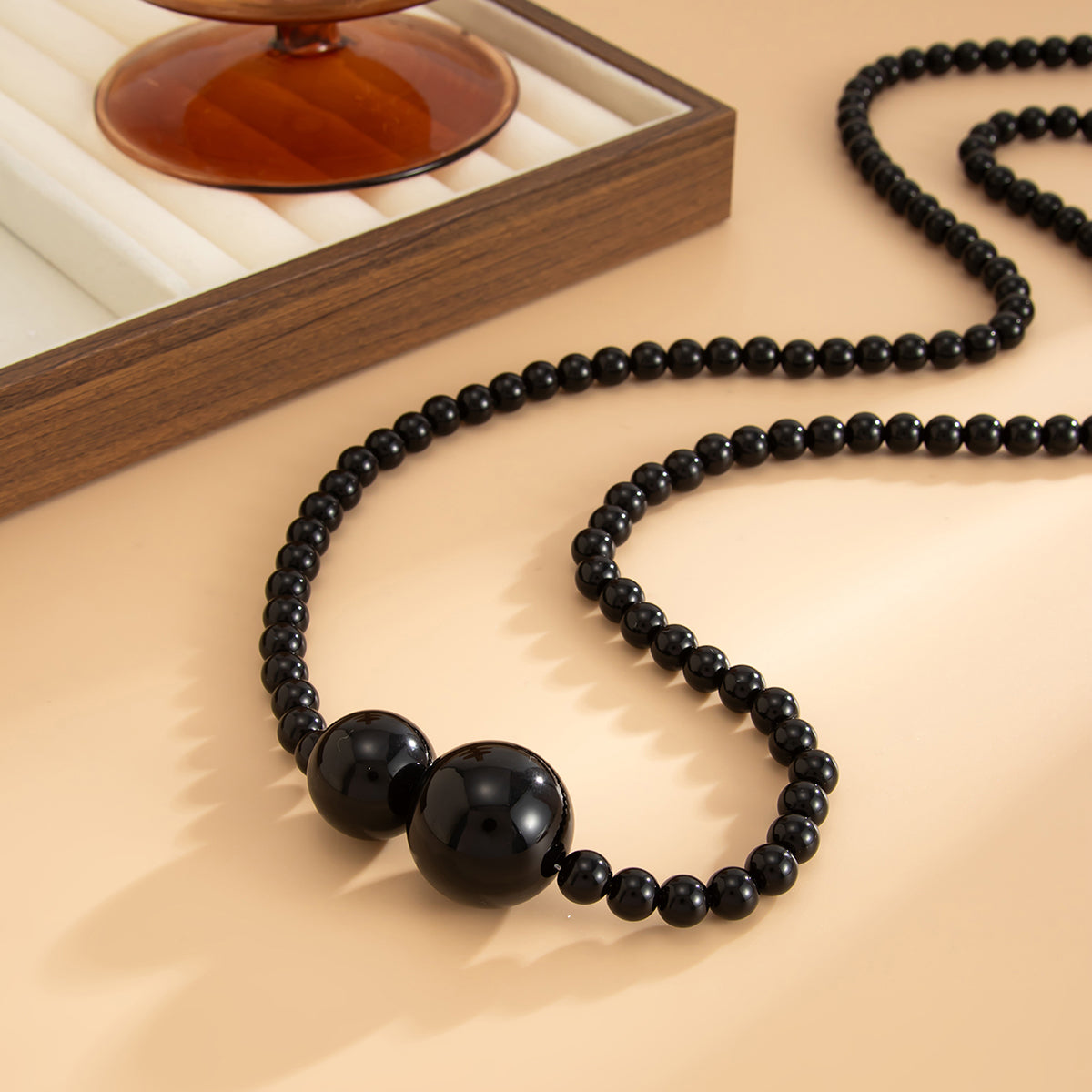 Black Resin Bead Statement Necklace, elegant gift for her, detail close-up