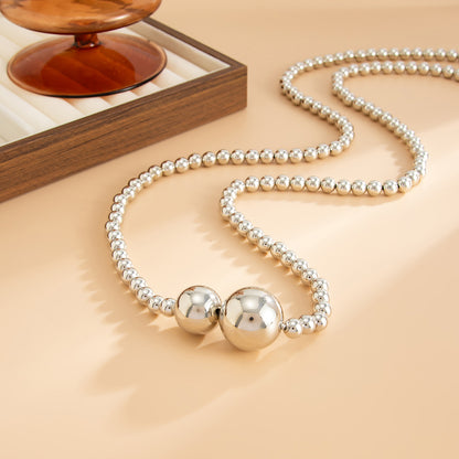 Silvertone Bead Chain Statement Necklace, elegant gift for her, detail close-up