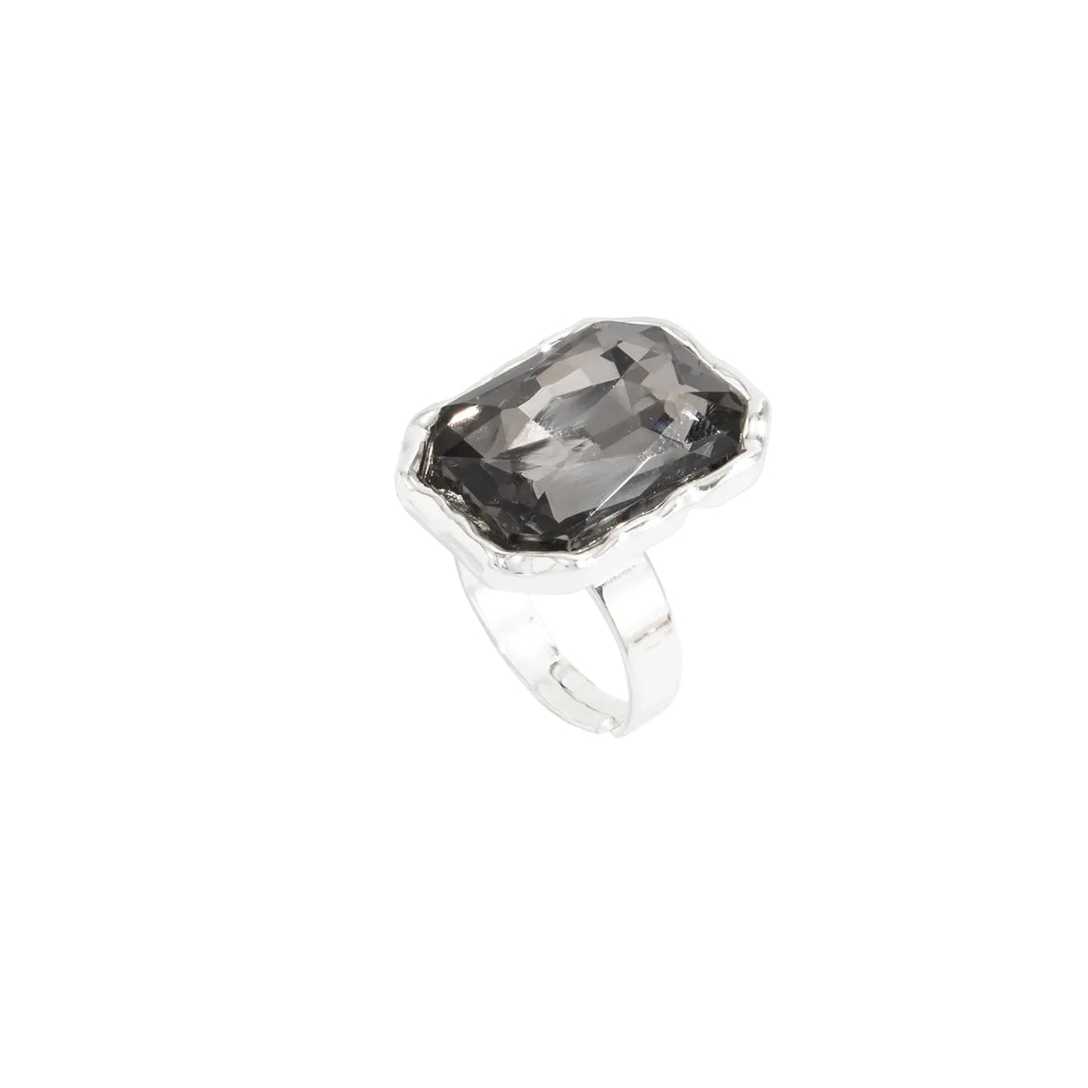 Gray Crystal and Silvertone Radiant Open Ring, everyday style, front view