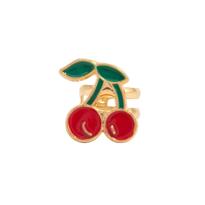Red Enamel & Goldtone Cherry Ear Cuff