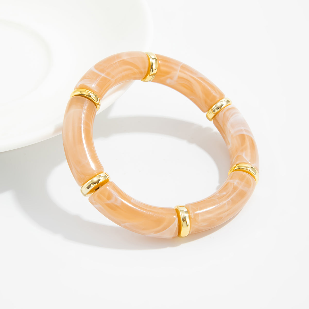 Tea Resin and Goldtone Sequin Joint Stretch Bracelet, vintage-inspired design, lifestyle look
