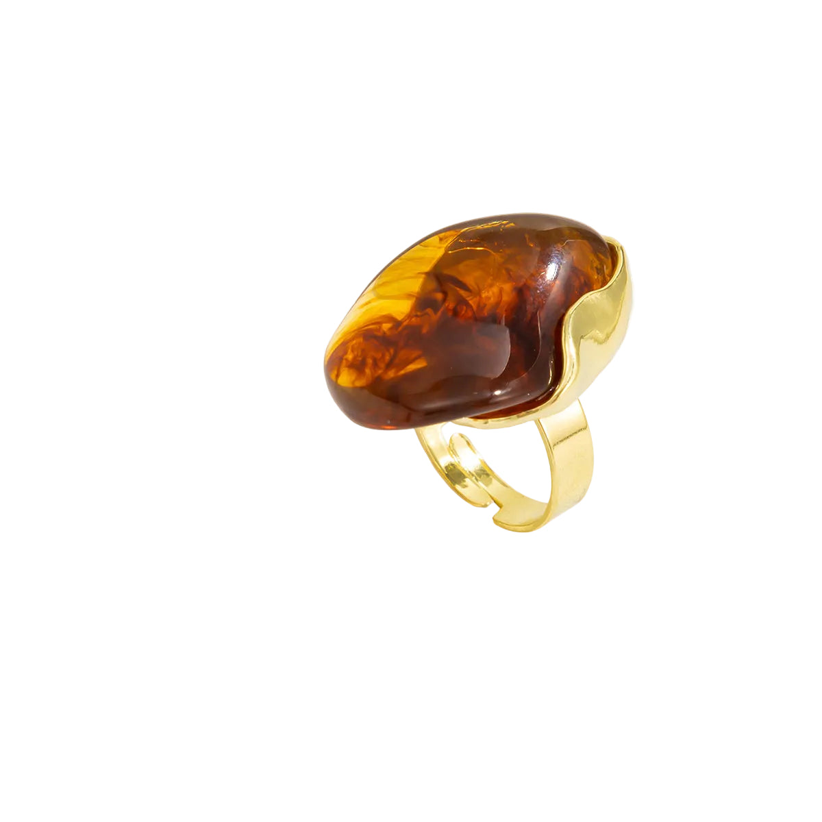 Amber Resin and Goldtone Irregular Drop Open Ring, everyday style, front view