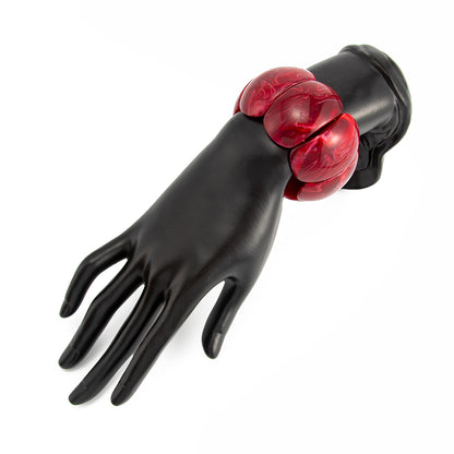 Dark Red Resin Petals Stretch Bracelet, botanical inspired, styled look