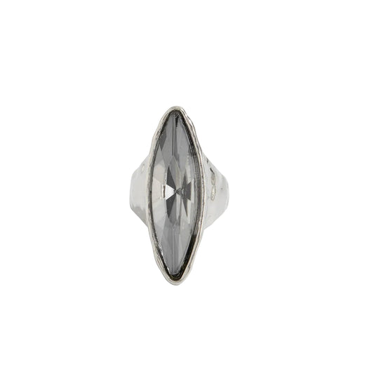Gray Crystal and Silvertone Marquise Open Ring, elegant gift for her, front view